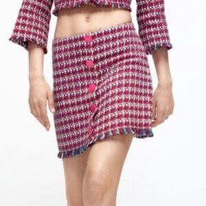 Zara Pink and White Tweed Mini Skirt